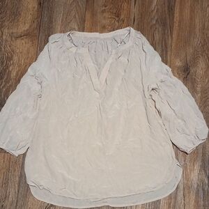 Women's Cream Blouse Low High Hem